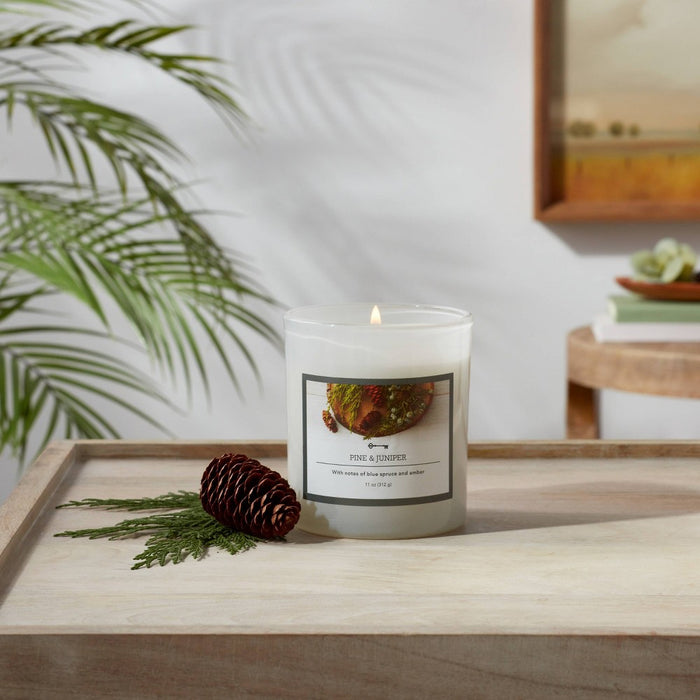11oz 1-Wick Glass Jar Pine & Juniper Holiday Candle White - Threshold