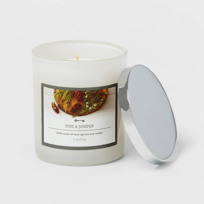 11oz 1-Wick Glass Jar Pine & Juniper Holiday Candle White - Threshold