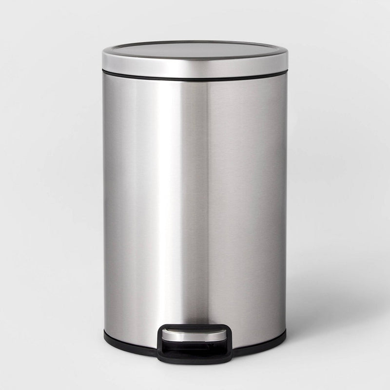 12L Round Step Trash Can Silver - Brightroom