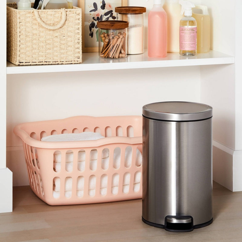 12L Round Step Trash Can Silver - Brightroom
