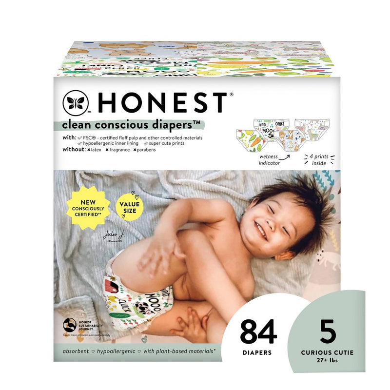 The Honest Company Clean Conscious Disposable Diapers Four Print Pack - Size 5 - 84ct
