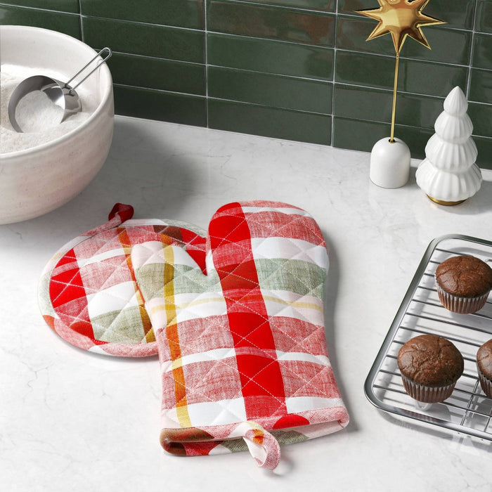 Plaid Oven Mitt and Potholder Set - Threshold