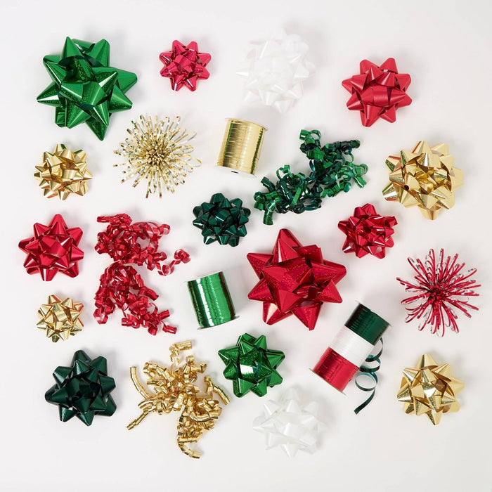 33ct Christmas Bow & Ribbon Gift Packaging Kit Red/Green/Gold - Wondershop