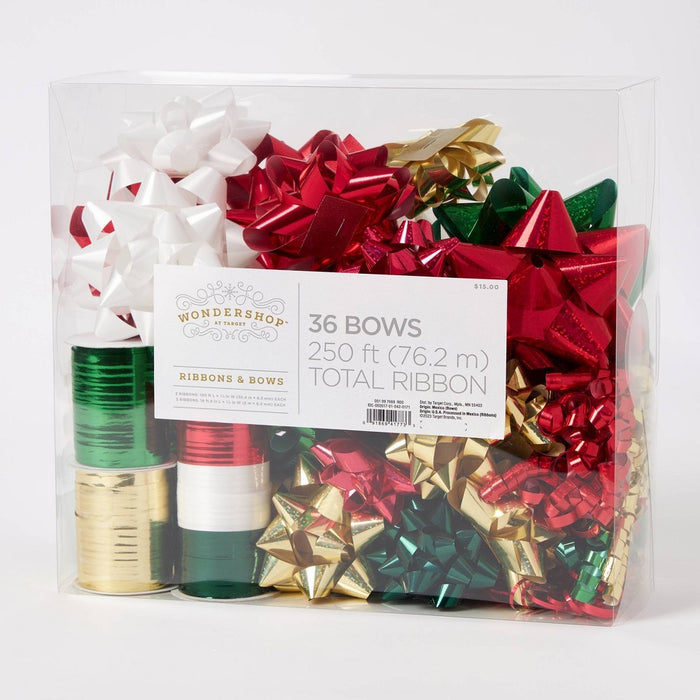 33ct Christmas Bow & Ribbon Gift Packaging Kit Red/Green/Gold - Wondershop