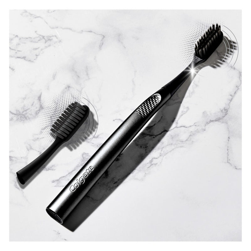 Colgate Charcoal Floss Tip Toothbrush with Metal Handle and 2 Replaceable Brush Heads - Extra Soft - Black