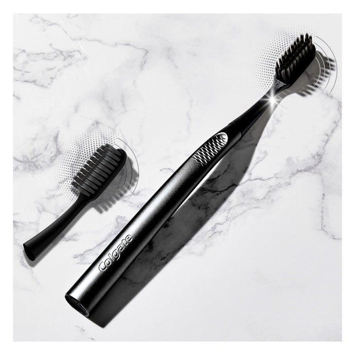 Colgate Charcoal Floss Tip Toothbrush with Metal Handle and 2 Replaceable Brush Heads - Extra Soft - Black