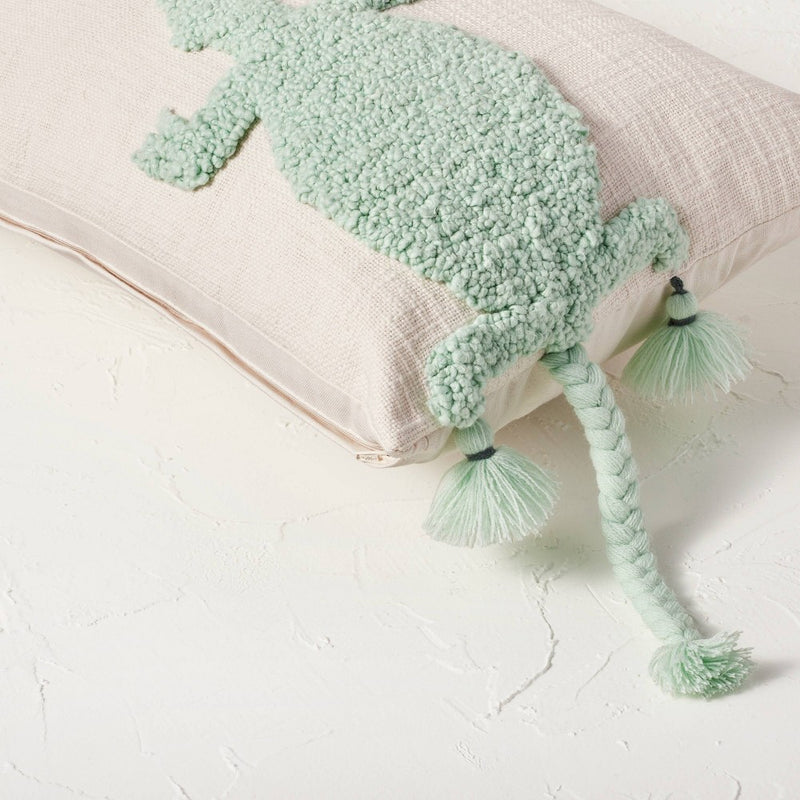 Two Lizard Punch Needle Lumbar Throw Pillow Turquoise - Opalhouse designed with Jungalow