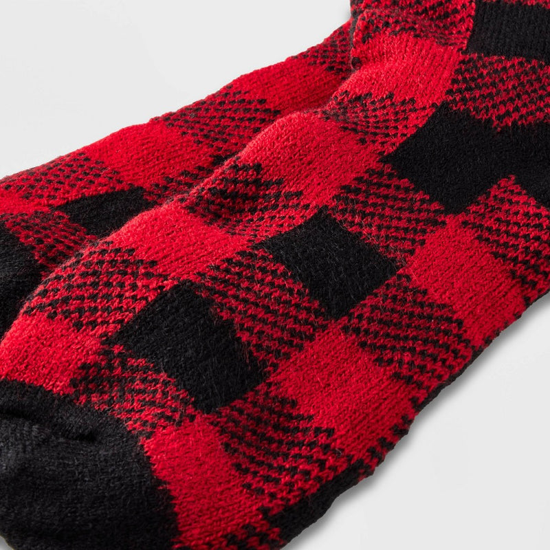 Women's Buffalo Check Plaid Double Lined Cozy Crew Socks - A New Day Red/Black 4-10