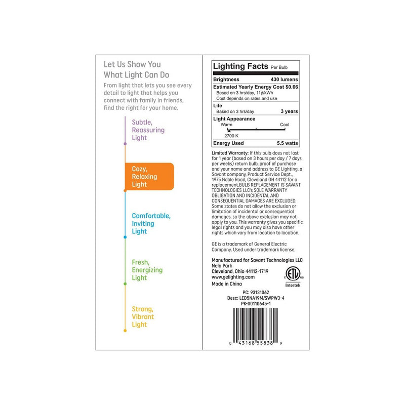 GE 40W 4pk Aline SW LED Light Bulbs