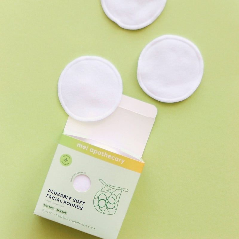 Mei Apothecary Reusable Soft Facial Rounds with Machine Washable Bag - 14ct