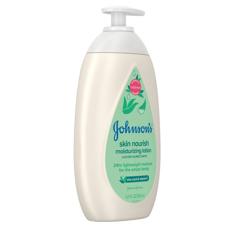 Johnson's Skin Nourish Moisturizing Baby Body Lotion, Aloe Scent & Vitamin E, Gentle & Lightweight -16.9 fl oz