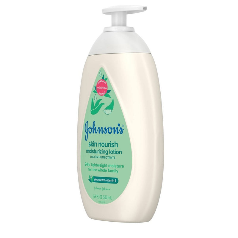Johnson's Skin Nourish Moisturizing Baby Body Lotion, Aloe Scent & Vitamin E, Gentle & Lightweight -16.9 fl oz