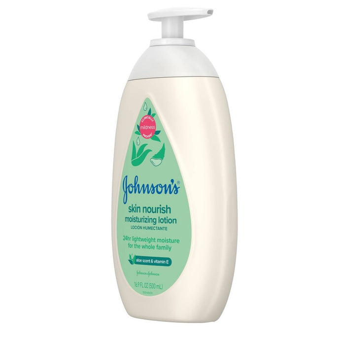 Johnson's Skin Nourish Moisturizing Baby Body Lotion, Aloe Scent & Vitamin E, Gentle & Lightweight -16.9 fl oz
