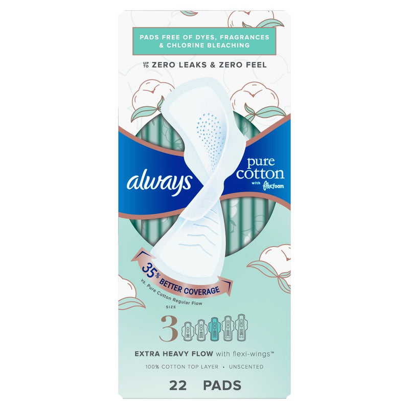 Always Pure Cotton Extra Heavy Flow Maxi Pads - Size 3 - 22ct