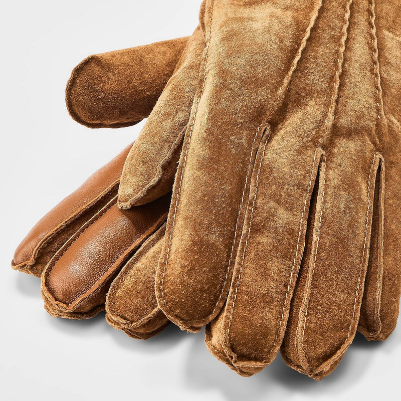 Men's Faux Shearling Lined Pig Suede Gloves - Goodfellow & Co Brown M/L