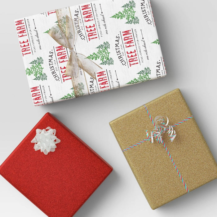 20 sq ft Glittered Christmas Gift Wrap Red - Wondershop