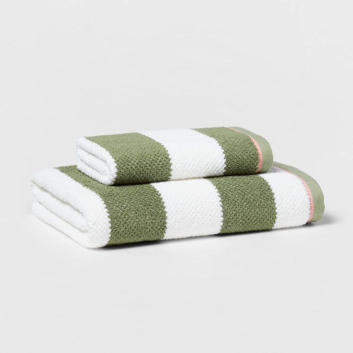15"x26" Striped Kids' Hand Towel Green with SILVADUR Antimicrobial Technology Green - Pillowfort