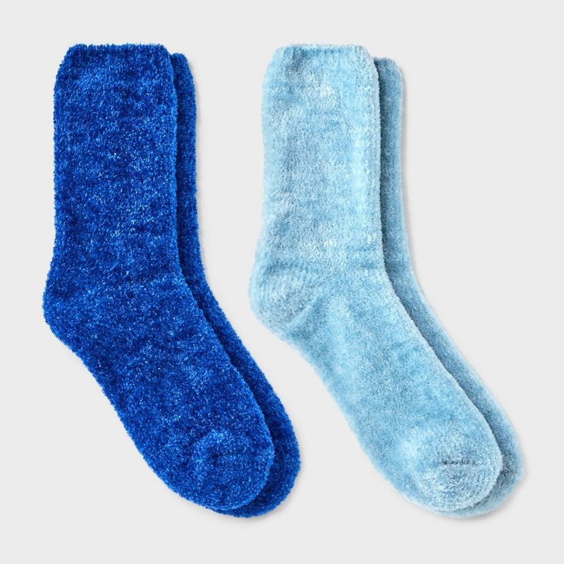 Women's 2pk Fluffy Chenille Socks - A New Day Blue 4-10