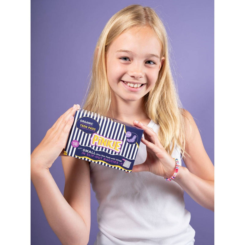 Pinkie Tween & Teen Ultra-Thin Organic Topsheet Pads with Wings - Size Small - 18ct