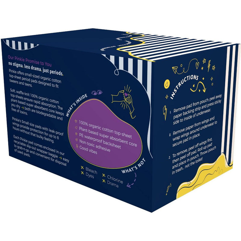 Pinkie Tween & Teen Ultra-Thin Organic Topsheet Pads with Wings - Size Small - 18ct