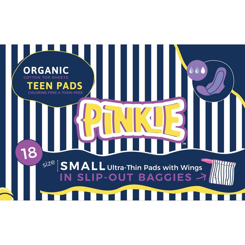 Pinkie Tween & Teen Ultra-Thin Organic Topsheet Pads with Wings - Size Small - 18ct