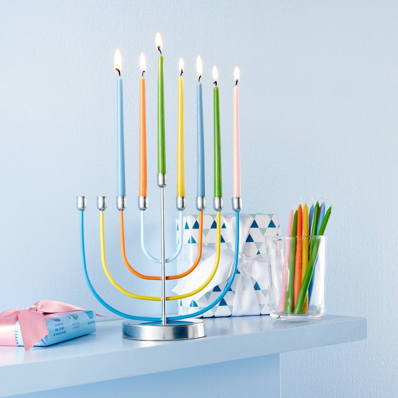 45ct 5.5"x0.37" Paraffin Wax Unscented Hanukkah Taper Candle Multicolor - Spritz