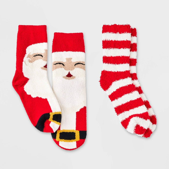 Kids' 2pk Santa Cozy Crew Socks with Gift Card Holder - Wondershop Red M/L