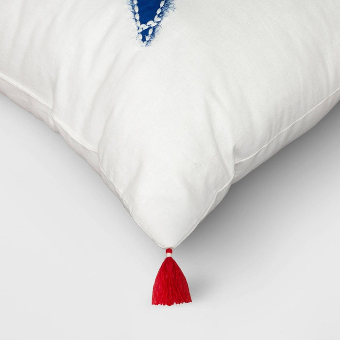 Applique Star with Corner Tassels Square Throw Pillow Ivory/Blue - Threshold