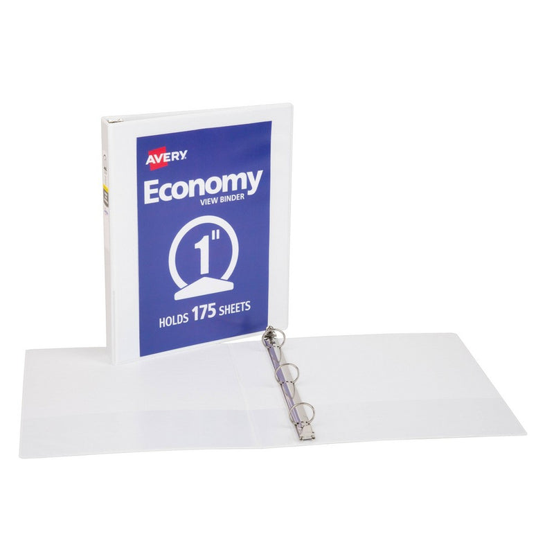 Avery 1" Round Ring Binder 175 Sheet Capacity Economy View Binder - White