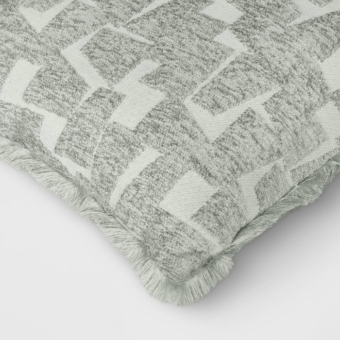 Geometric Patterned Cut Velvet Cotton Blend Square Throw Pillow Teal Green - Threshold