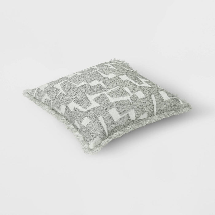 Geometric Patterned Cut Velvet Cotton Blend Square Throw Pillow Teal Green - Threshold
