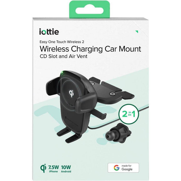 iOttie Easy One Touch Wireless 2 Air Vent/CD with 10W Qi Wireless Charging Mount - Black
