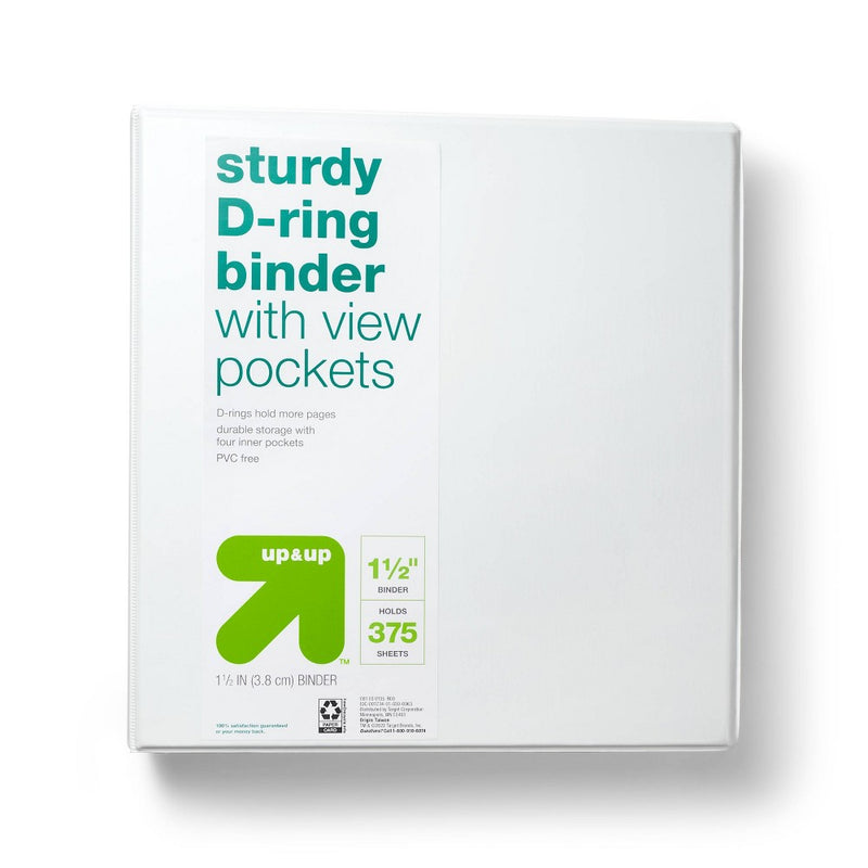 1.5" 3 Ring Binder Clear View White - up & up