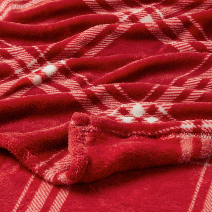 Full/Queen Christmas Microplush Bed Blanket Red Plaid - Threshold