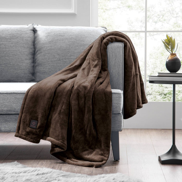 50"x60" Cozy Heated Throw Blanket Deep Brown - Brookstone