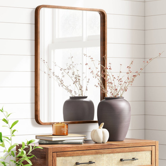 22" x 30" Rounded Corner Wood Wall Mirror Walnut Brown - Threshold