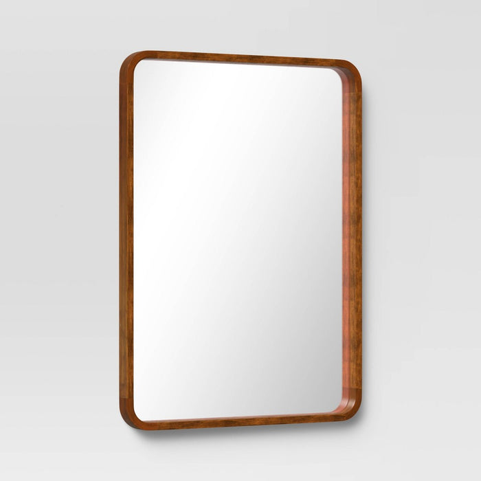 22" x 30" Rounded Corner Wood Wall Mirror Walnut Brown - Threshold