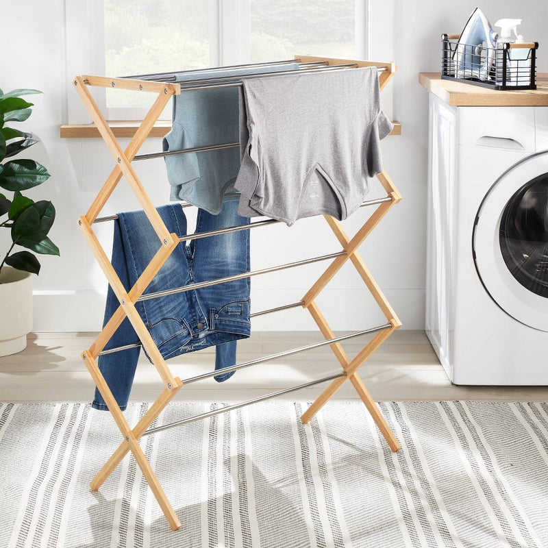 Rubber Wood and Stainless Steel Drying Rack - Brightroom (LOCAL PICKUP ONLY)