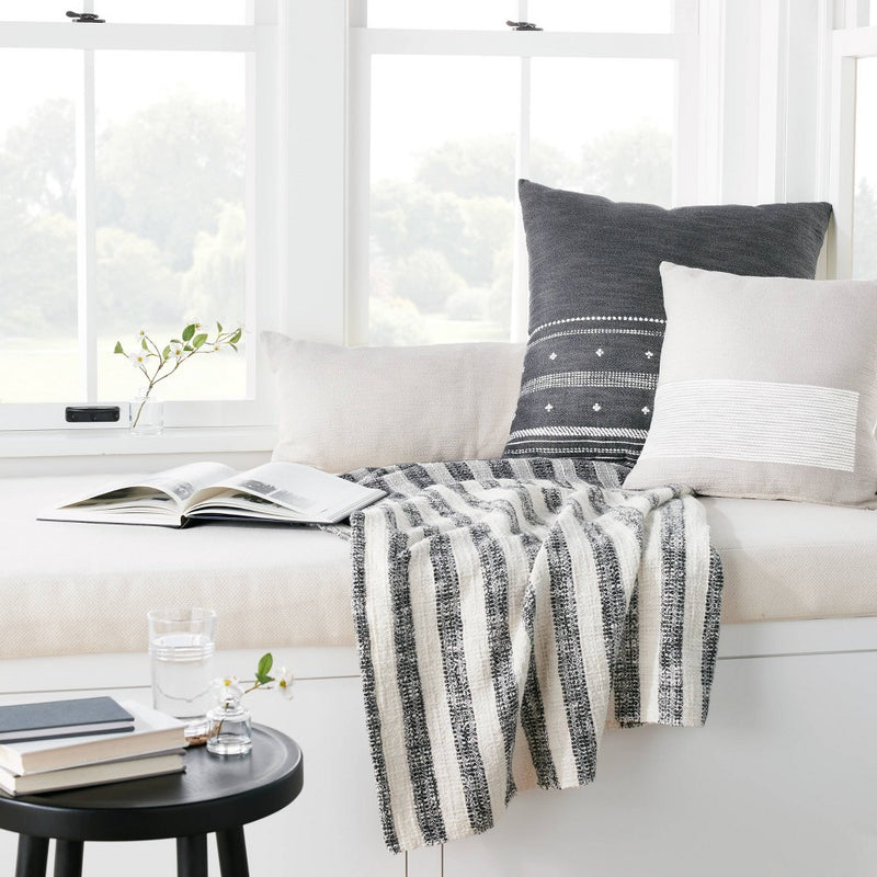 Contrast Edge Stripe Throw Blanket Railroad Gray/Cream - Hearth & Hand with Magnolia