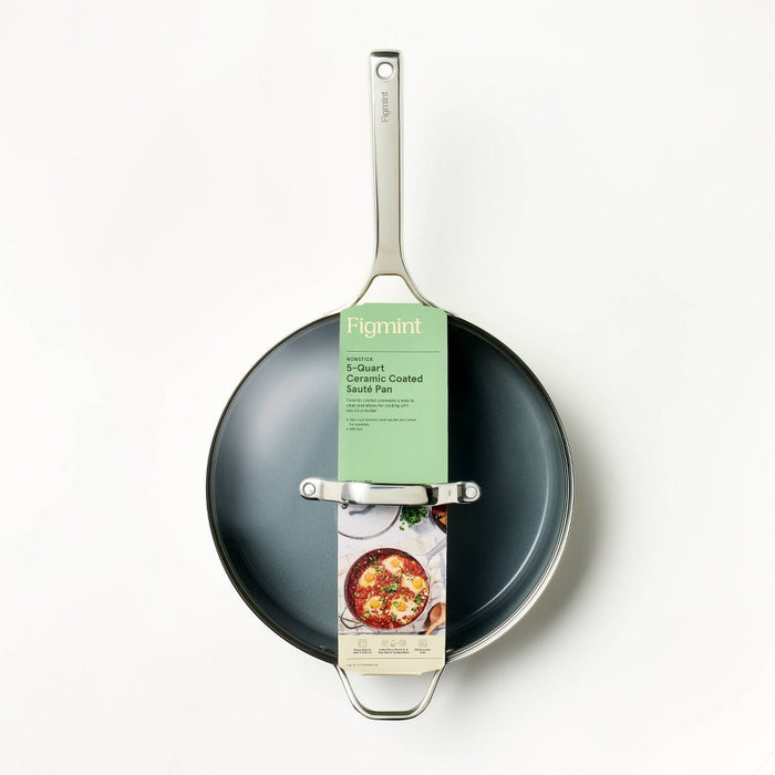 5qt Nonstick Ceramic Coated Aluminum Saute Pan Cream - Figmint