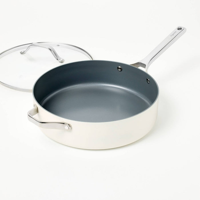 5qt Nonstick Ceramic Coated Aluminum Saute Pan Cream - Figmint