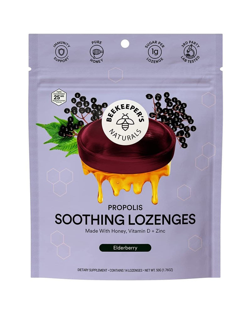 Beekeepers Naturals Propolis Soothing Lozenges - Elderberry - 14ct