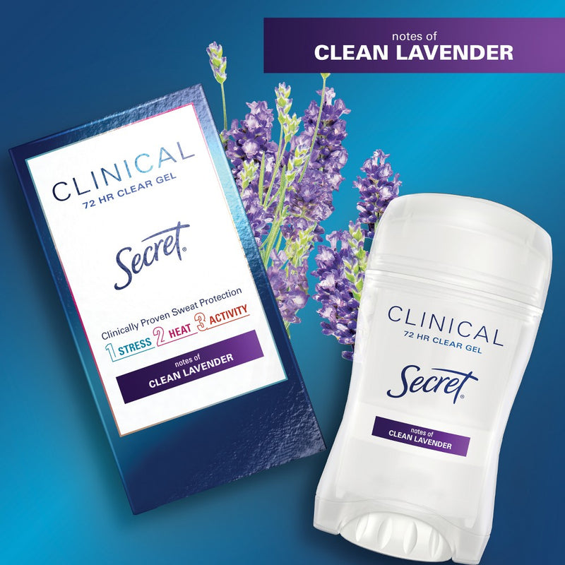 Secret Clinical Strength Clear Gel Antiperspirant and Deodorant for Women - Clean Lavender - 2.6oz