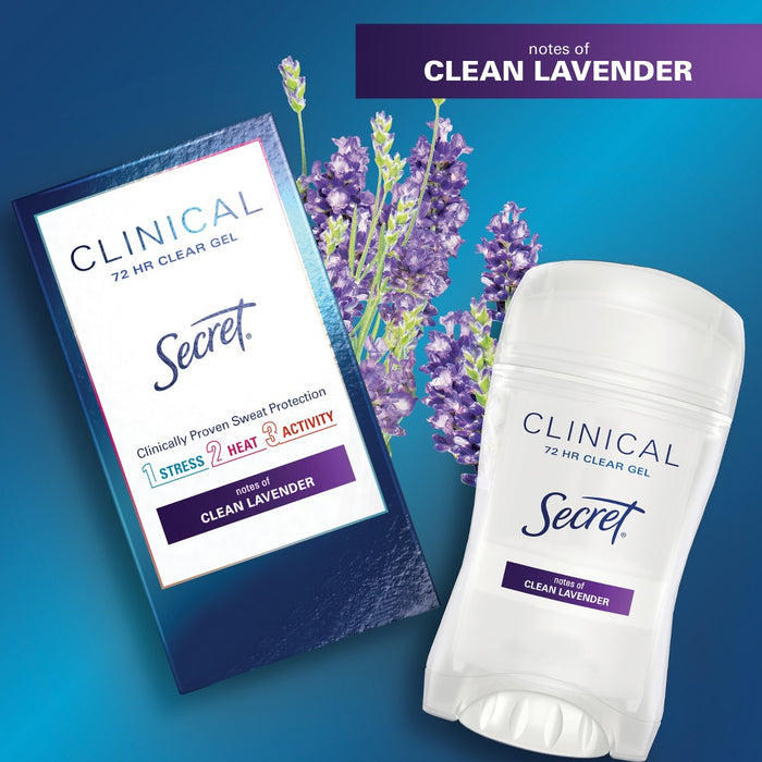 Secret Clinical Strength Clear Gel Antiperspirant and Deodorant for Women - Clean Lavender - 2.6oz