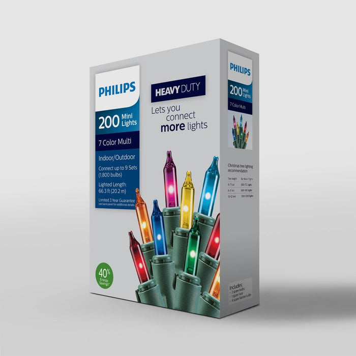Philips 200ct Heavy Duty Smooth Incandescent Mini String Lights Multicolor with Green Wire