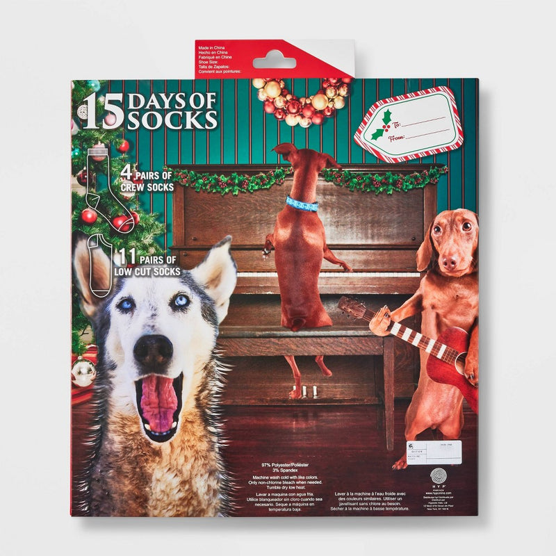 Women's Holiday Dogs 15 Days of Socks Advent Calendar - Assorted Colors 4-10