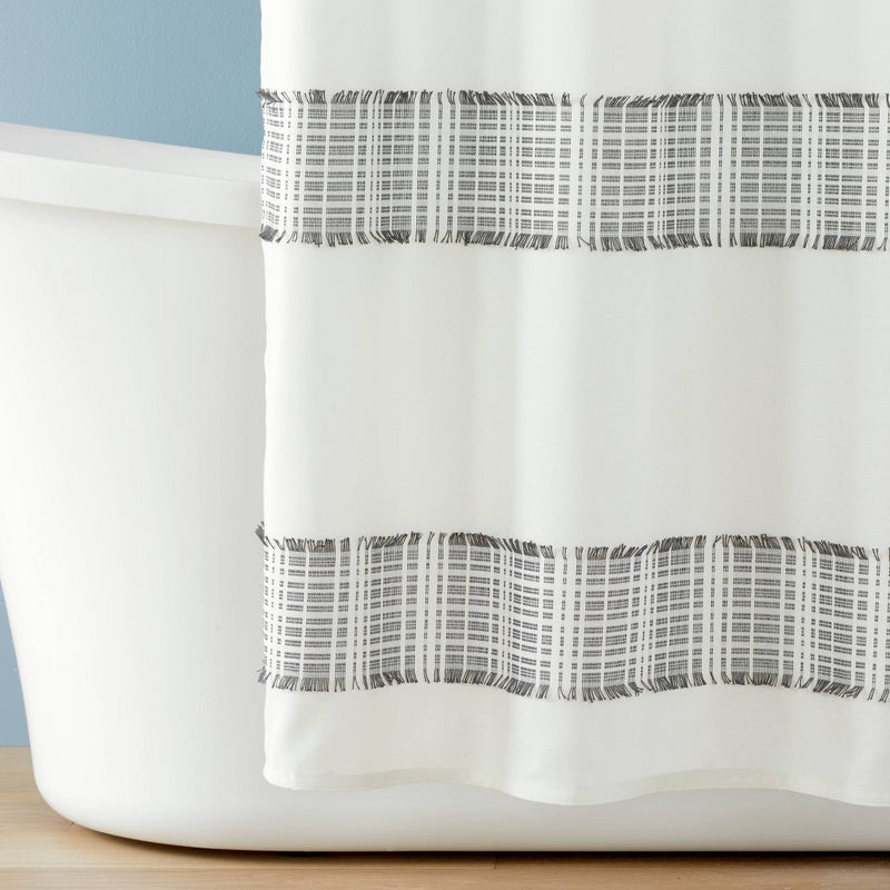 Clipped Jacquard Stripe Shower Curtain Sour Cream/Railroad Gray - Hearth & Hand with Magnolia