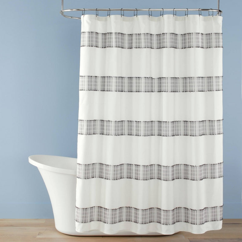 Clipped Jacquard Stripe Shower Curtain Sour Cream/Railroad Gray - Hearth & Hand with Magnolia