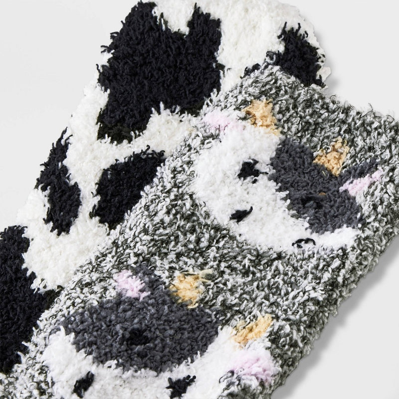 Women's Cow 2pk Cozy Crew Socks - Black/White 4-10