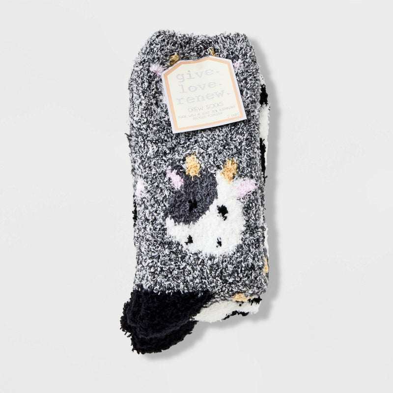 Women's Cow 2pk Cozy Crew Socks - Black/White 4-10